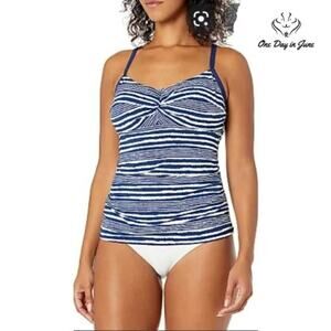 Fit 4 U Cross Front Striped Swim Top Size 8D